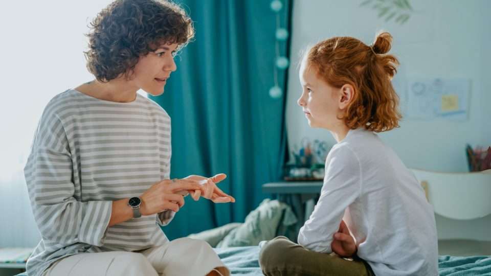 mother and child talking