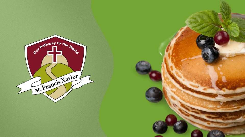 St Francis Xavier School logo and pancakes