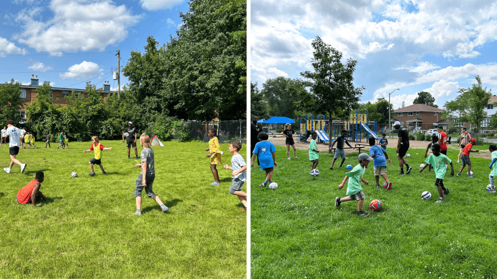 Campers and Ottawa soccer community athletes at OCSB Summer Learning Program's Active Camps