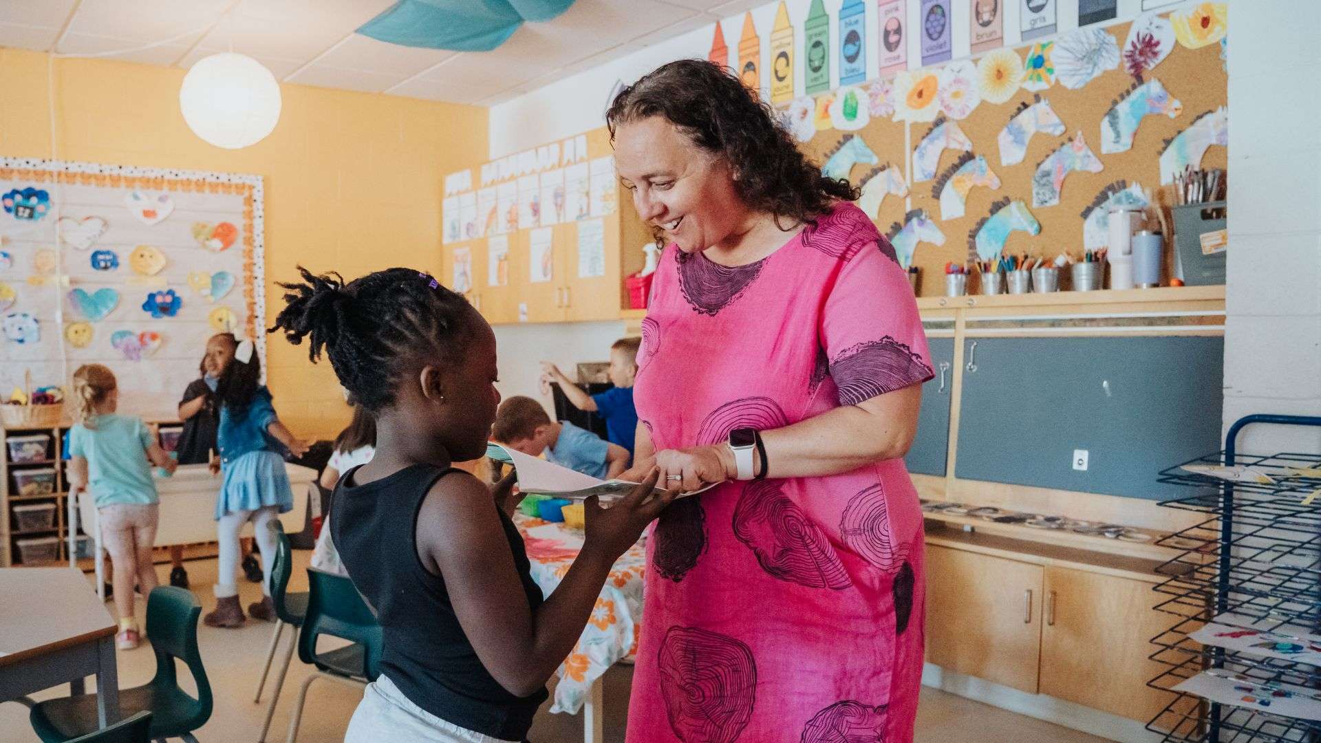 teacher with students at an OCSB kindergarten classroom