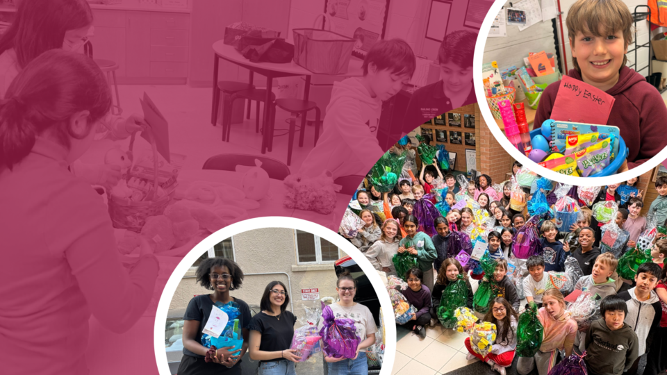 Students holding the donation bags
